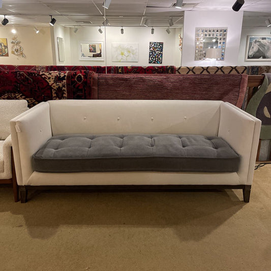 White Tufted Sofa w/ Grey Seat Velvet Bench Seat