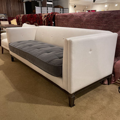 White Tufted Sofa w/ Grey Seat Velvet Bench Seat