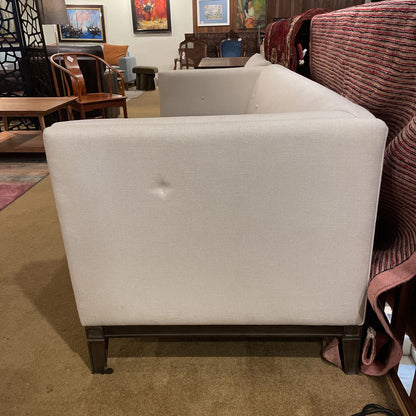 White Tufted Sofa w/ Grey Seat Velvet Bench Seat
