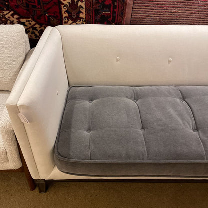 White Tufted Sofa w/ Grey Seat Velvet Bench Seat
