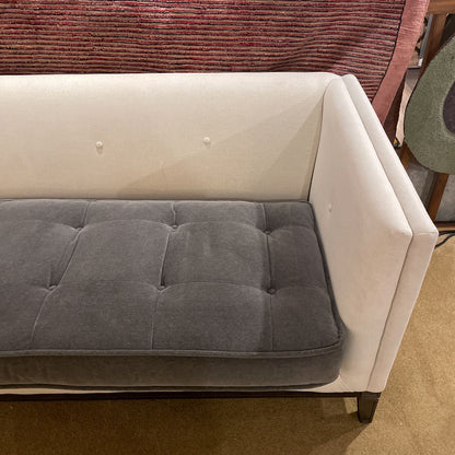 White Tufted Sofa w/ Grey Seat Velvet Bench Seat