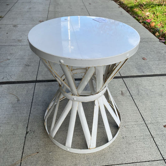 Vintage White Metal Drum Patio Side Table (AS IS) C SIDE TABLES