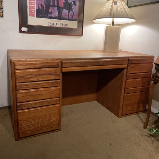 Large Oak Executive Desk w File Storage C DESKS