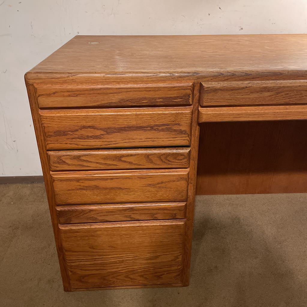 Large Oak Executive Desk w File Storage