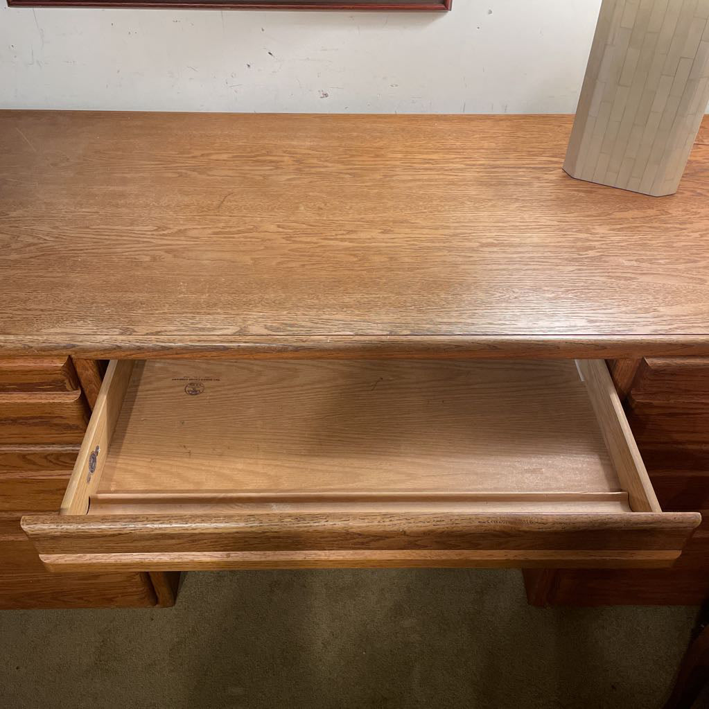 Large Oak Executive Desk w File Storage