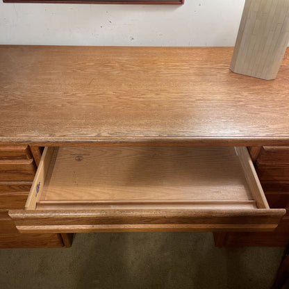 Large Oak Executive Desk w File Storage