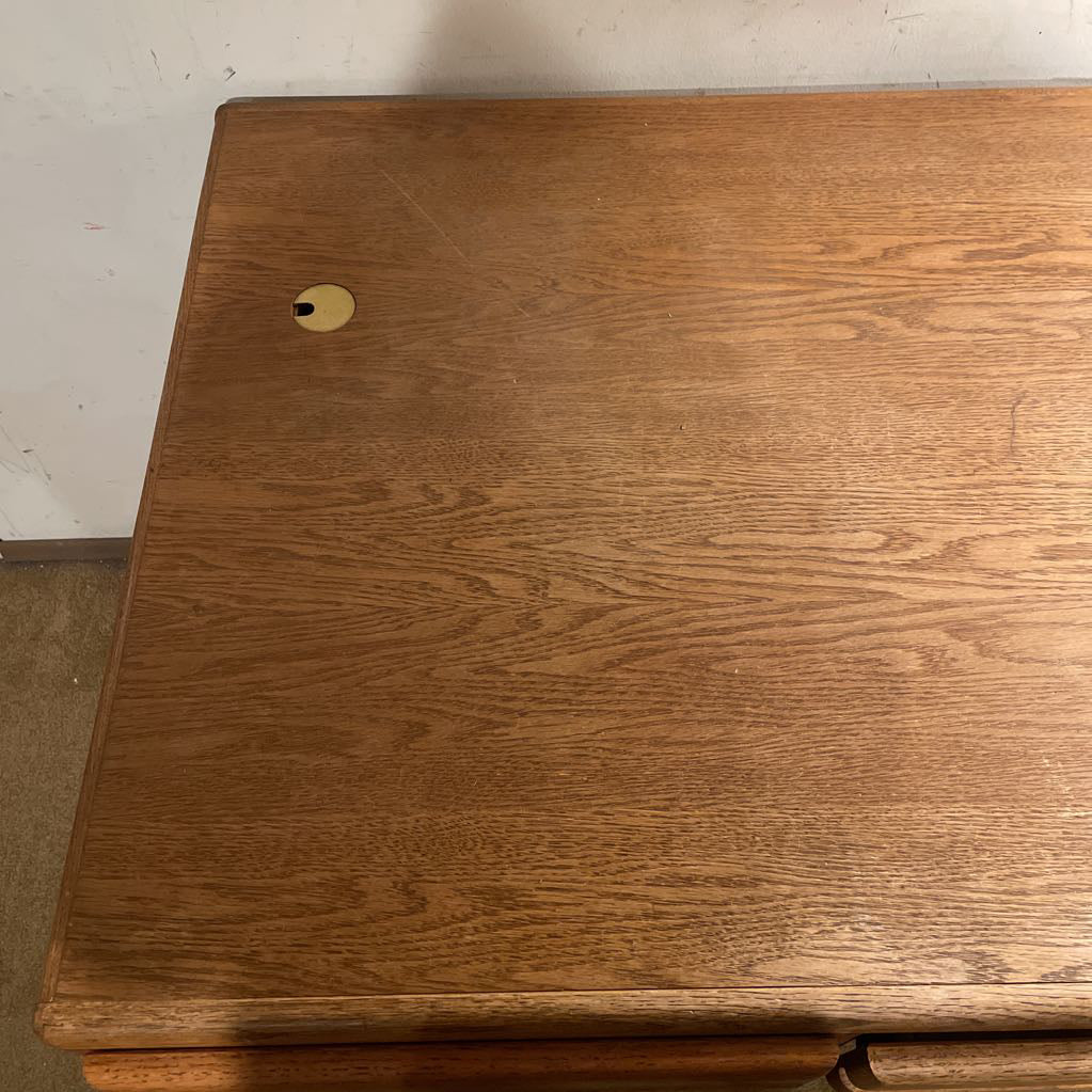 Large Oak Executive Desk w File Storage