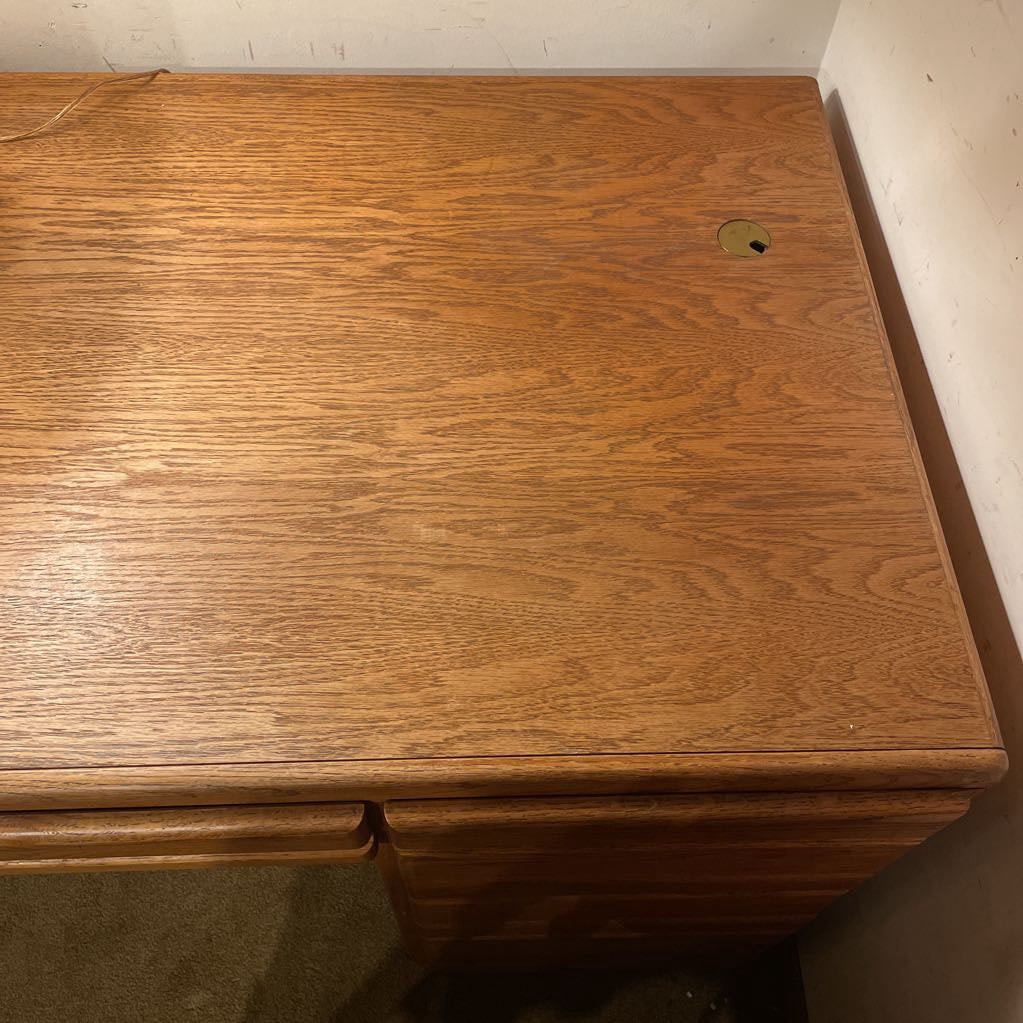 Large Oak Executive Desk w File Storage
