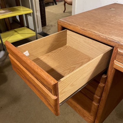 Large Oak Executive Desk w File Storage