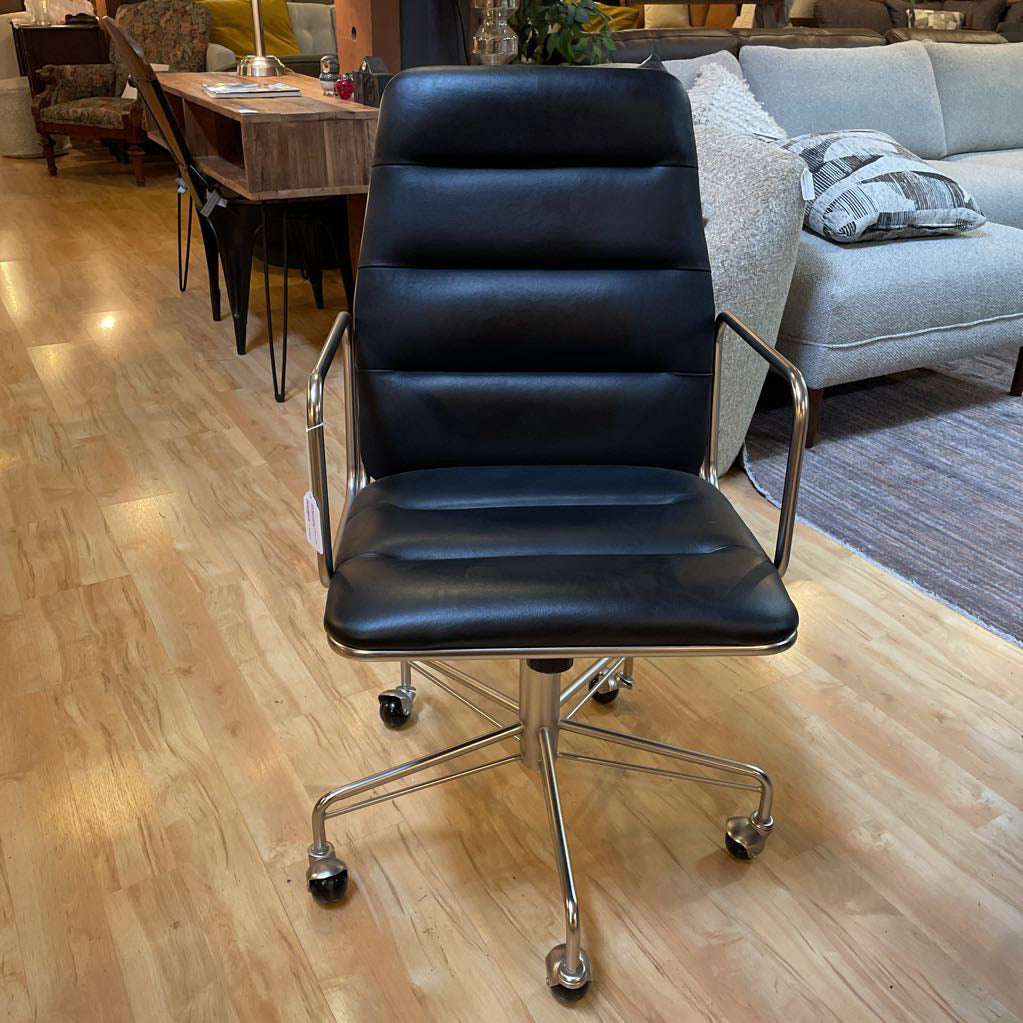 CB2 Black Leather & Metal Frame Executive Chair
