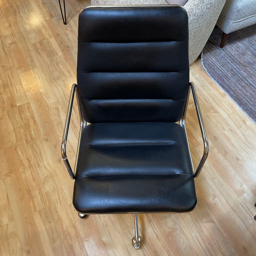 CB2 Black Leather & Metal Frame Executive Chair