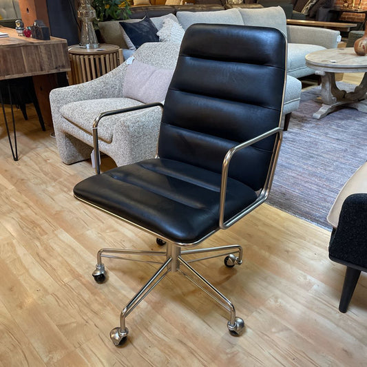 CB2 Black Leather & Metal Frame Executive Chair C OFFICE CHAIRS