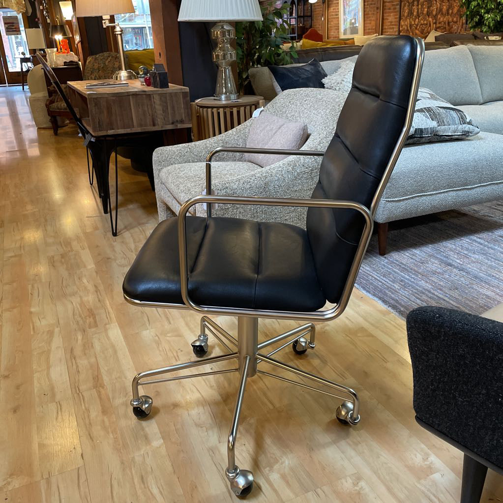 CB2 Black Leather & Metal Frame Executive Chair