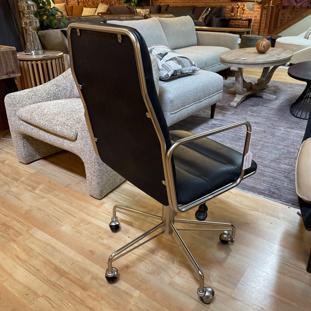 CB2 Black Leather & Metal Frame Executive Chair