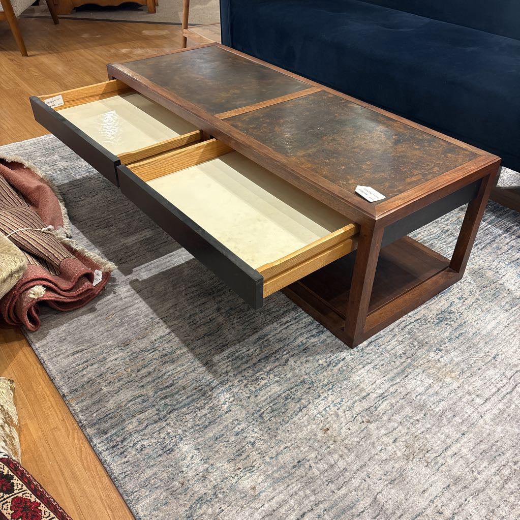 Vintage 2 Drawer Wood & Metal Coffee Table