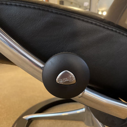 Ekornes Black Leather Medium Recliner & Ottoman U ACCENT CHAIRS