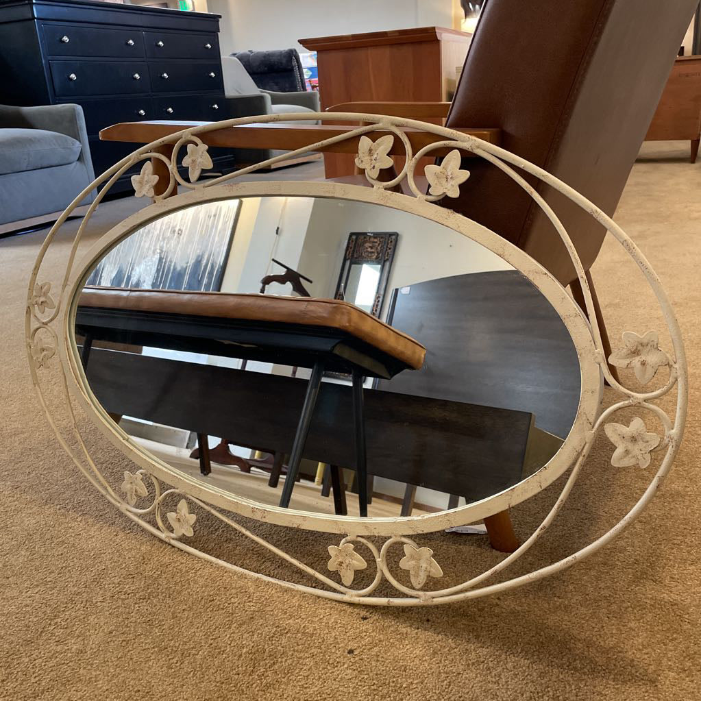 White Oval Metal Leaf Mirror C MIRRORS