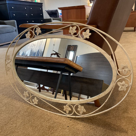 White Oval Metal Leaf Mirror C MIRRORS