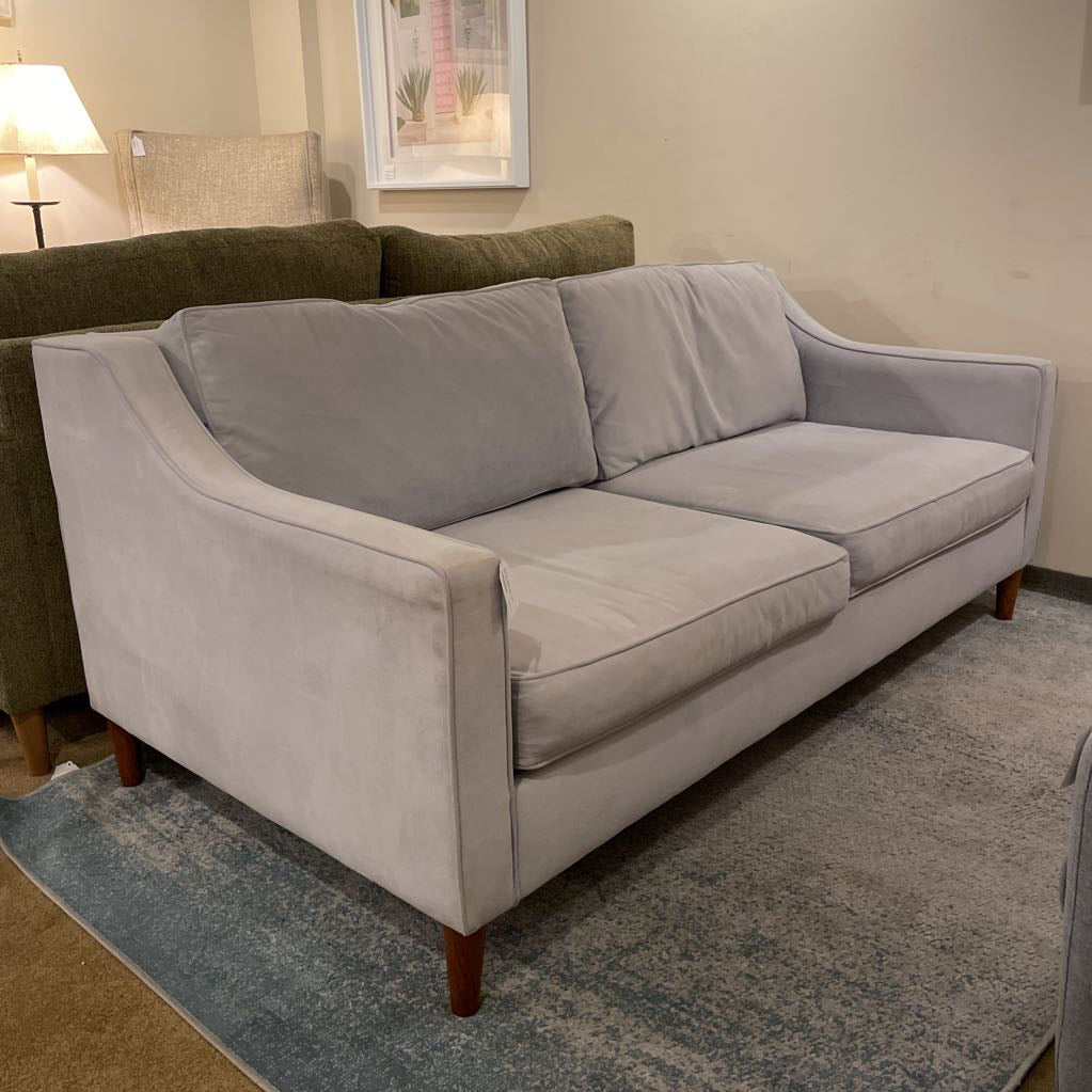 West Elm Sloped Arm 2 Seat Gray Velvet Sofa