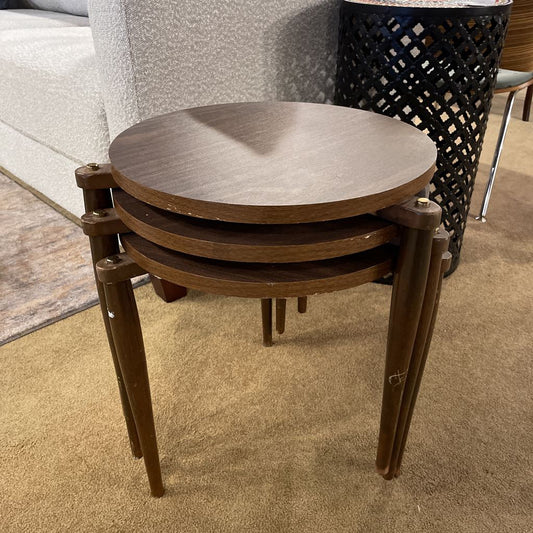 MCM Round Formica Top Stacking Tables SET of 3 C SIDE TABLES