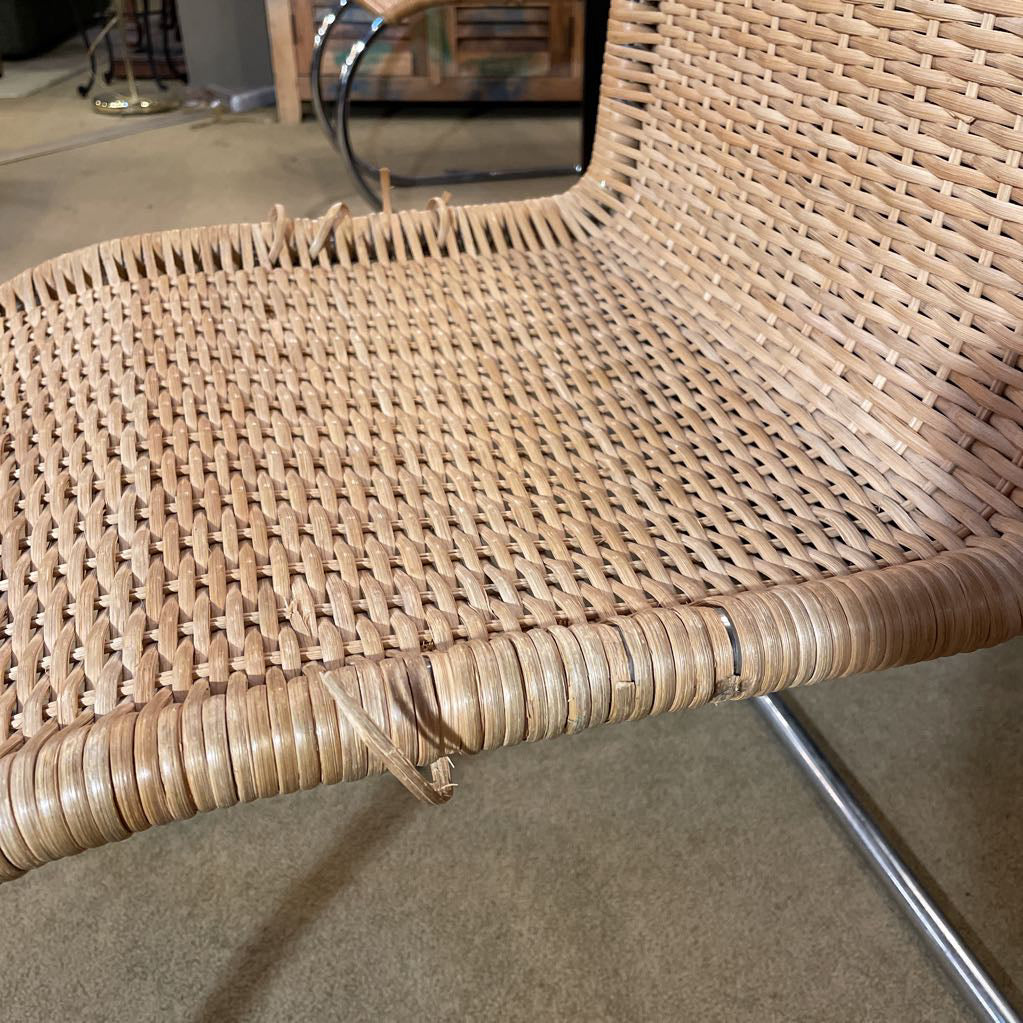 MR-10 Repro Cantilevered Chrome & Wicker Accent Chair