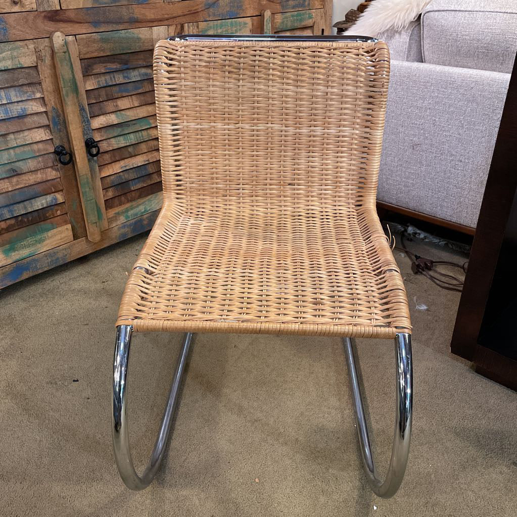 MR-10 Repro Cantilevered Chrome & Wicker Accent Chair
