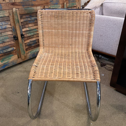 MR-10 Repro Cantilevered Chrome & Wicker Accent Chair