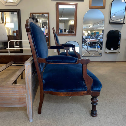 Antique Victorian Eastlake Blue Velvet Settee
