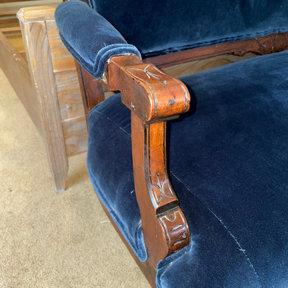 Antique Victorian Eastlake Blue Velvet Settee