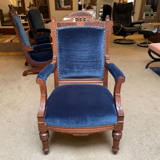 Antique Victorian Easlake Blue Velvet Parlor Chair U ACCENT CHAIRS