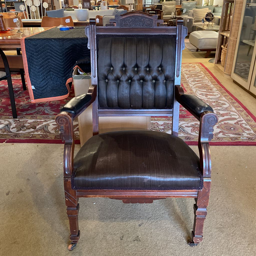 Antique Victorian Eastlake Brown Striated Parlor Chair