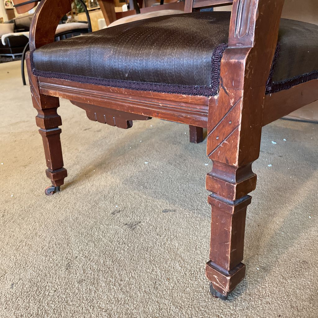 Antique Victorian Eastlake Brown Striated Parlor Chair