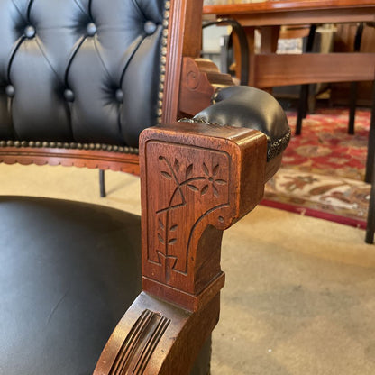 Antique Victorian Eastlake Black Leather Parlor Chair