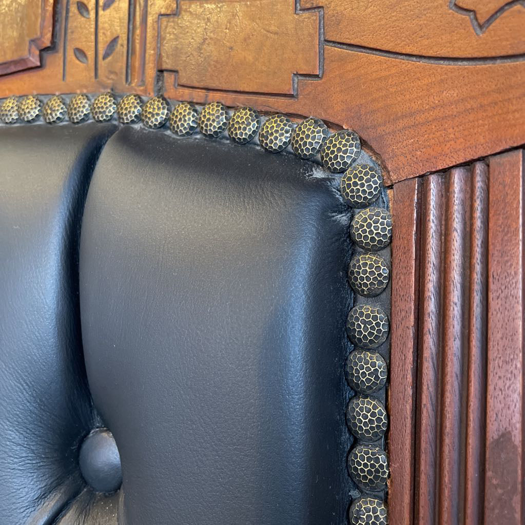 Antique Victorian Eastlake Black Leather Parlor Chair