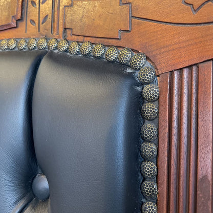 Antique Victorian Eastlake Black Leather Parlor Chair