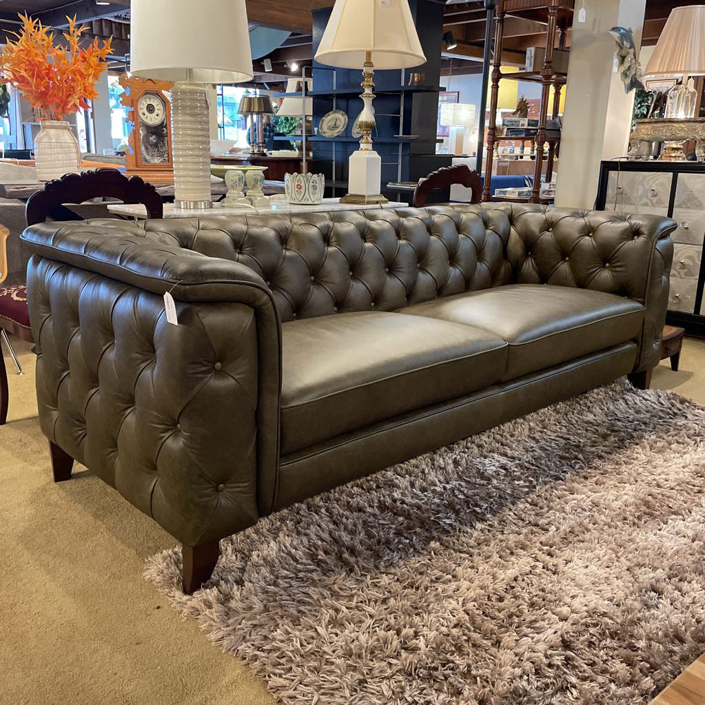 Daphne Green Leather Sofa