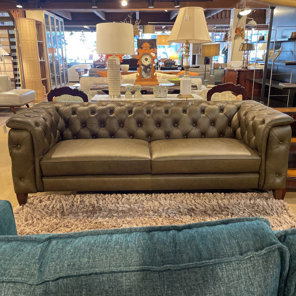 Daphne Green Leather Sofa