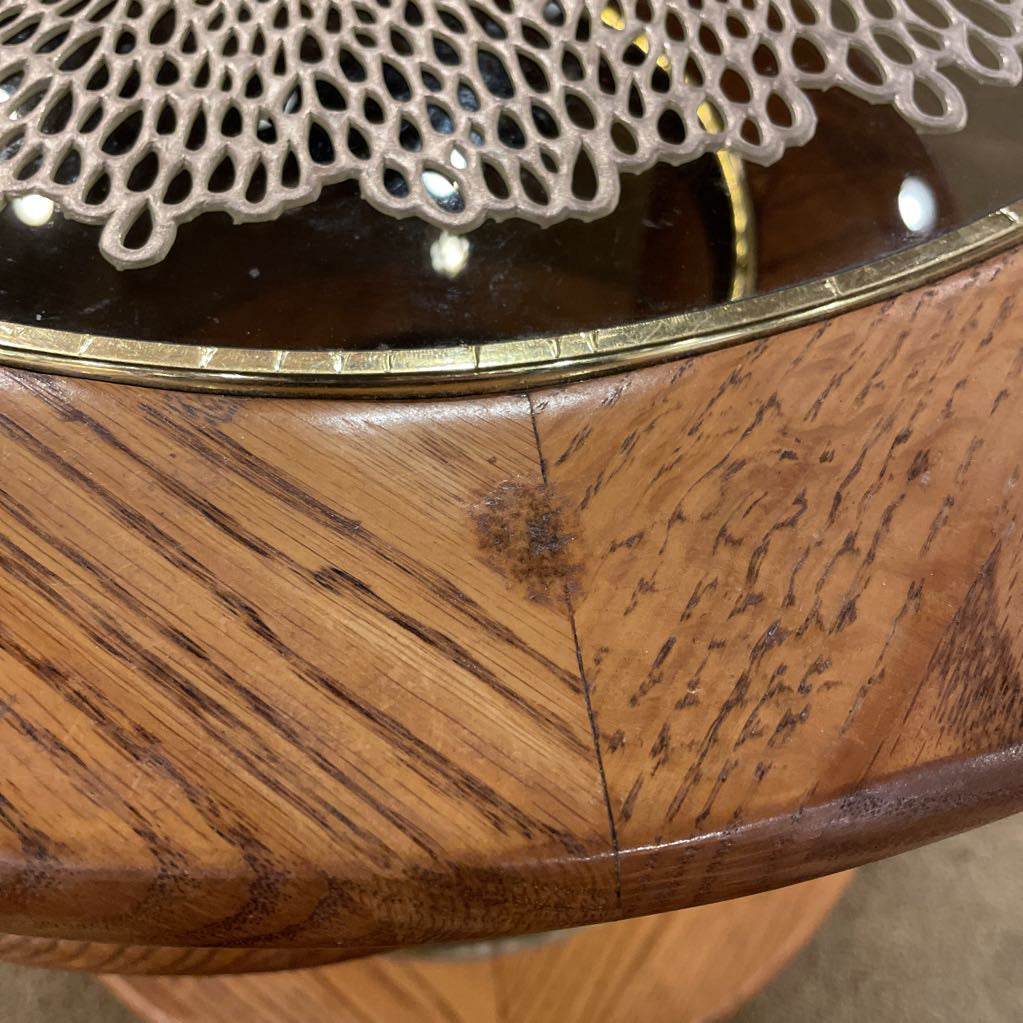 Round Oak Glass Top 2 Tier Swivel Side Table