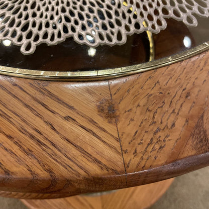 Round Oak Glass Top 2 Tier Swivel Side Table
