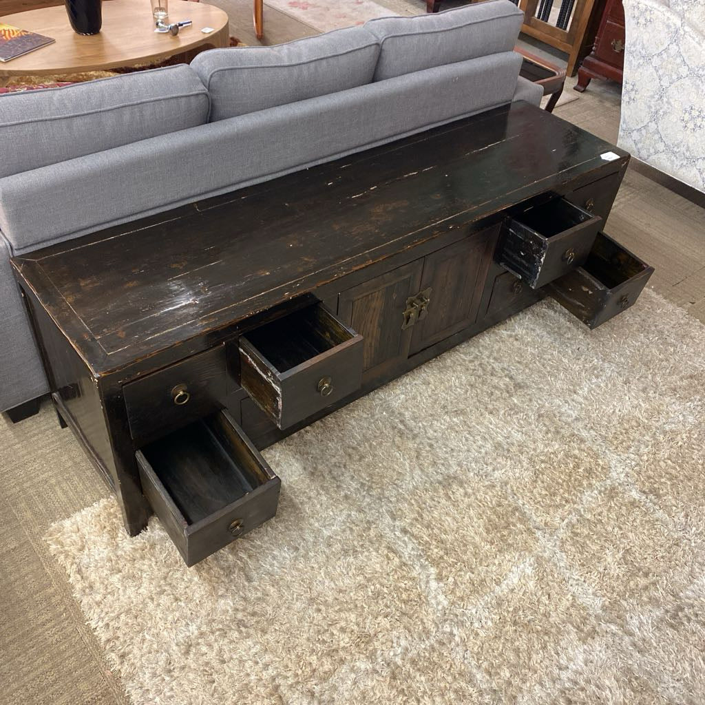 Antique Chinese Dark Wood Low Cabinet C CABINETS