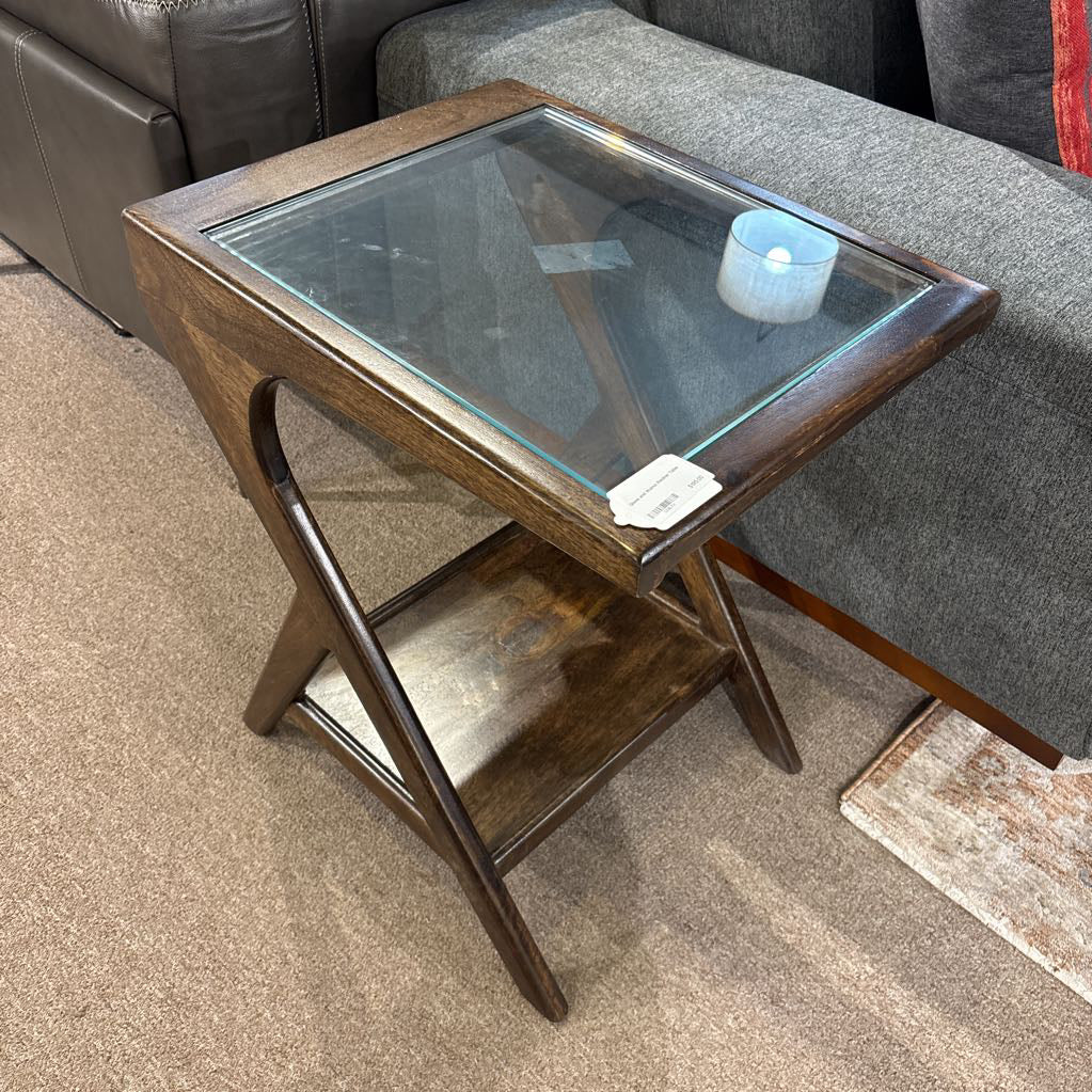 Glass and Walnut Recliner Table