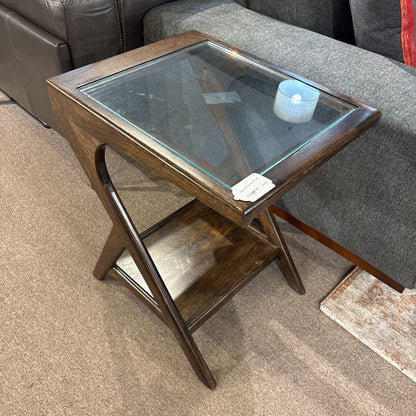 Glass and Walnut Recliner Table