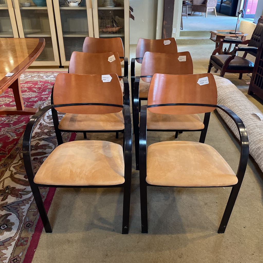 Curved Black Metal + Tan Seat Dining Chairs SET of 6