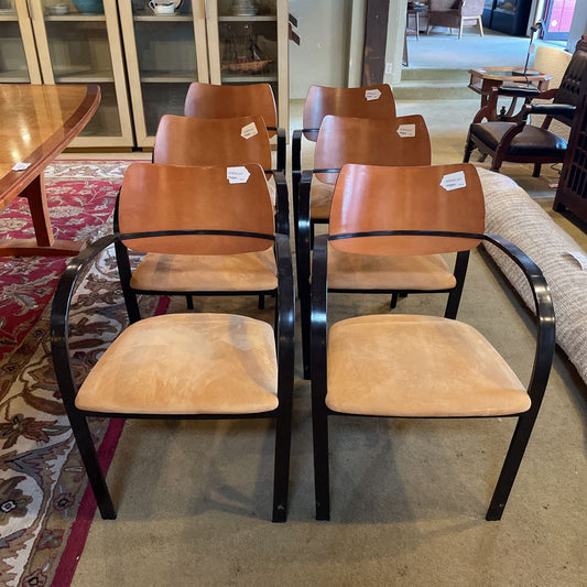 Curved Black Metal + Tan Seat Dining Chairs SET of 6