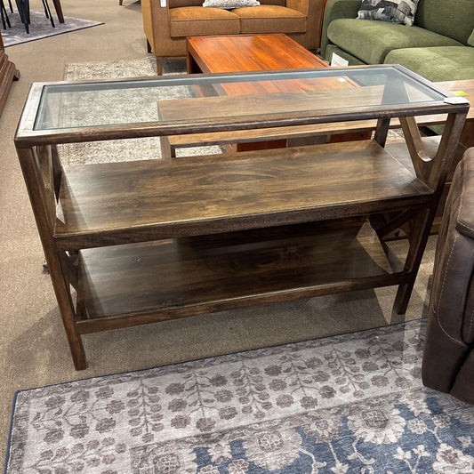 Glass and Walnut Console Table