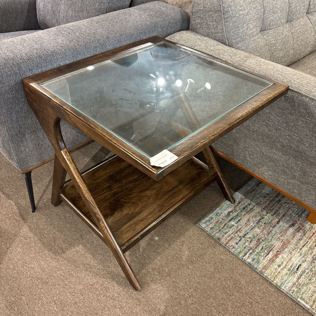 Glass and Walnut End Table