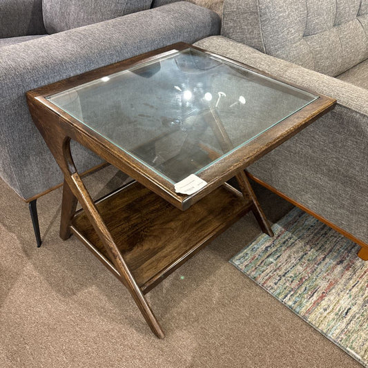 Glass and Walnut End Table