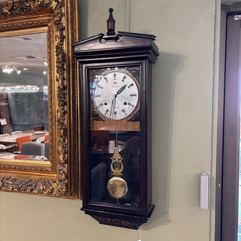 Vintage Dark Wood Pendulum Wall Clock