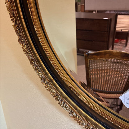 Ethan Allen Round Black & Gold Beveled Mirror