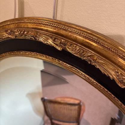 Ethan Allen Round Black & Gold Beveled Mirror